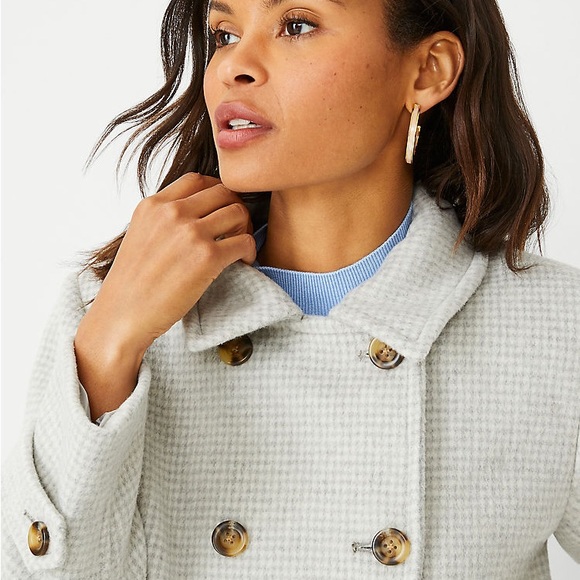 Ann Taylor Wool Coat Peacoat Gray Houndstooth L Large - Picture 3 of 7